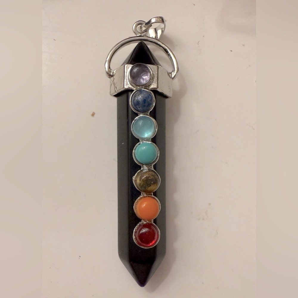 Black Obsidian Chakra Pendant 7 Chakra Stones